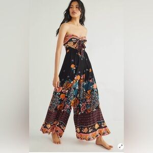 FREE PEOPLE Floral Strapless Bali Birds of Paradise Wide-Leg Jumpsuit EUC